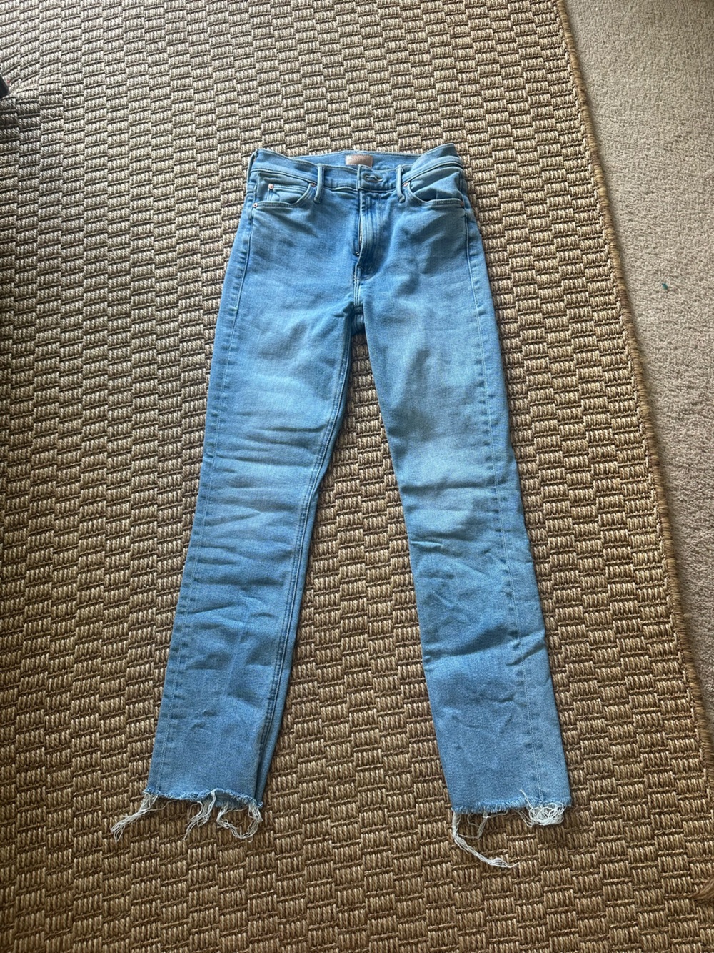 MOTHER Light Blue Ankle Crop Skinny Jeans with Raw Hem
